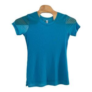 Berek Women's Sheer Padded Crew Neck Short Sleeve Shirt Blue Size Medium